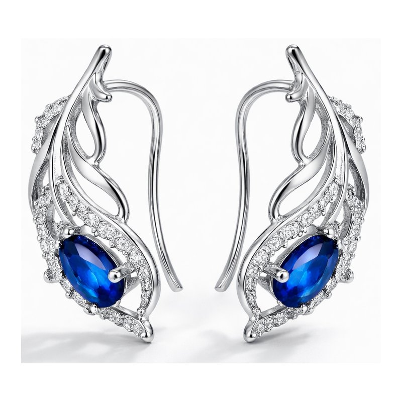 Kolczyki srebne damskie nausznice piórka srebro