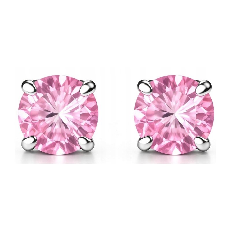 Srebrne kolczyki z różową cyrkonią srebro 925 dla dziewczynki sztyfty