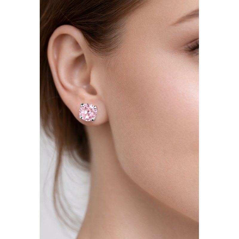 Srebrne kolczyki z różową cyrkonią srebro 925 dla dziewczynki sztyfty