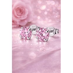 Srebrne kolczyki z różową cyrkonią srebro 925 dla dziewczynki sztyfty