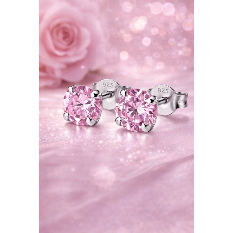 Srebrne kolczyki z różową cyrkonią srebro 925 dla dziewczynki sztyfty
