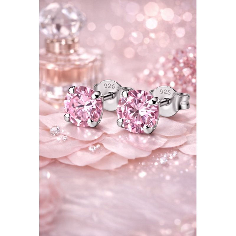 Srebrne kolczyki z różową cyrkonią srebro 925 dla dziewczynki sztyfty