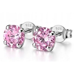 Srebrne kolczyki z różową cyrkonią srebro 925 dla dziewczynki sztyfty