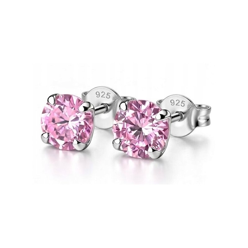 Srebrne kolczyki z różową cyrkonią srebro 925 dla dziewczynki sztyfty