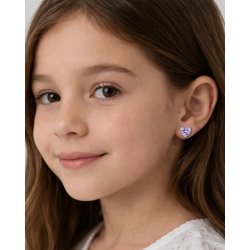 Srebrne kolczyki serduszka fioletowe srebro 925 dla dziewczynki sztyfty