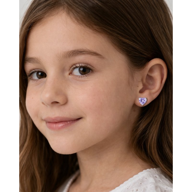 Srebrne kolczyki serduszka fioletowe srebro 925 dla dziewczynki sztyfty