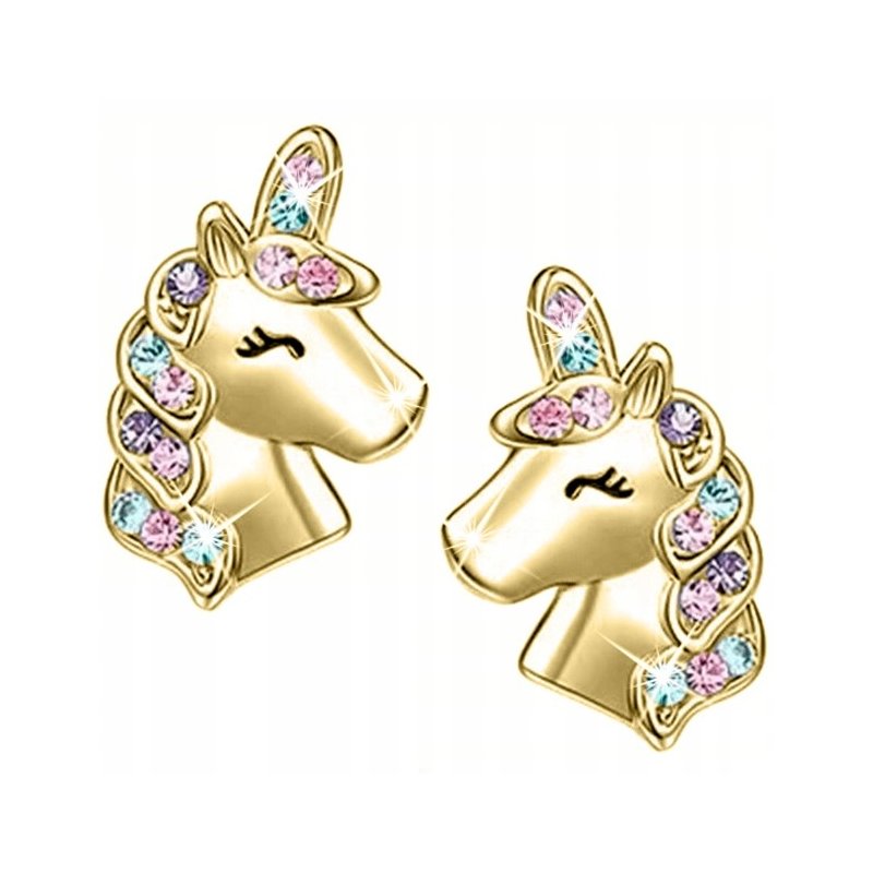 Kolczyki jednorożce dla dziewczynki pozłacane stal chirurgiczna 316L