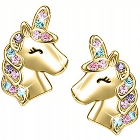 Kolczyki jednorożce dla dziewczynki pozłacane stal chirurgiczna 316L