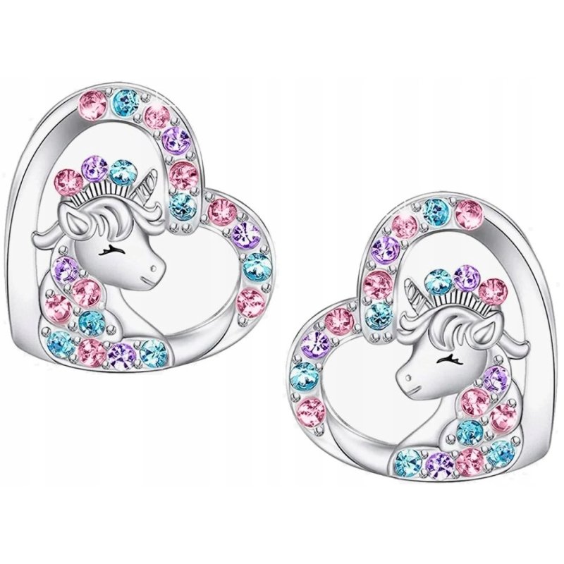 Srebrne kolczyki jednorożce serce stal chirurgiczna szlachetna 316L