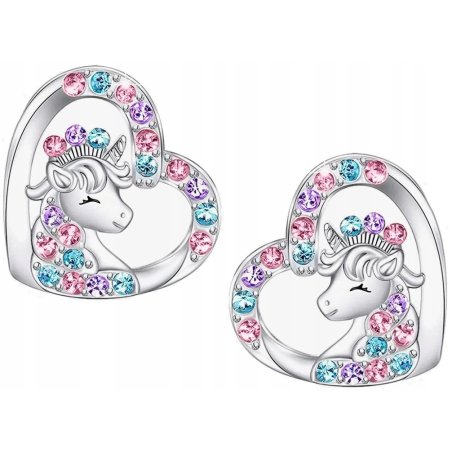 Srebrne kolczyki jednorożce serce stal chirurgiczna szlachetna 316L