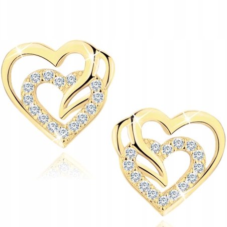 Kolczyki wkrętki sztyfty serca pozłacane stal chirurgiczna 316L szlachetna