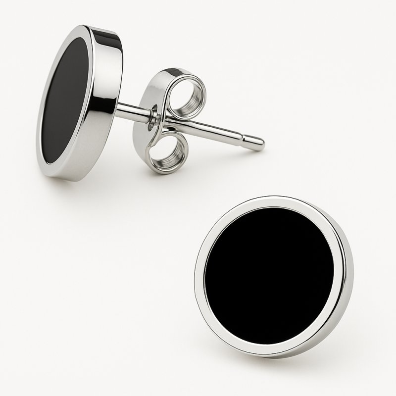 Srebrne kolczyki czarne kropki wkrętki stal szlachetna chirurgiczna 316L