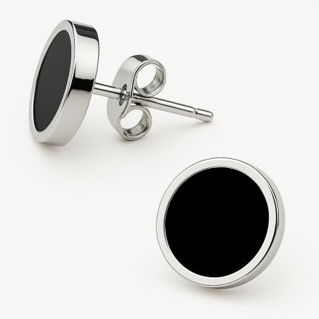 Srebrne kolczyki czarne kropki wkrętki stal szlachetna chirurgiczna 316L