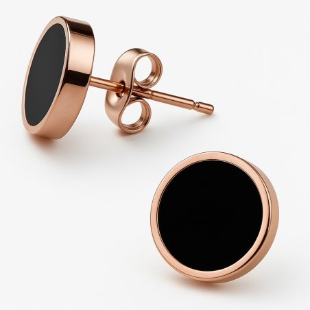 Kolczyki czarne różowe złoto kropki wkrętki sztyfty stal szlachetna 316L