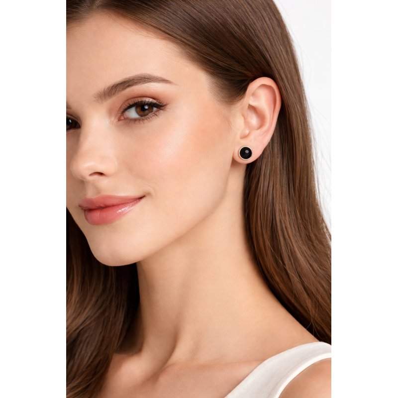 Kolczyki czarne różowe złoto kropki wkrętki sztyfty stal szlachetna 316L