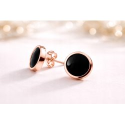 Kolczyki czarne różowe złoto kropki wkrętki sztyfty stal szlachetna 316L
