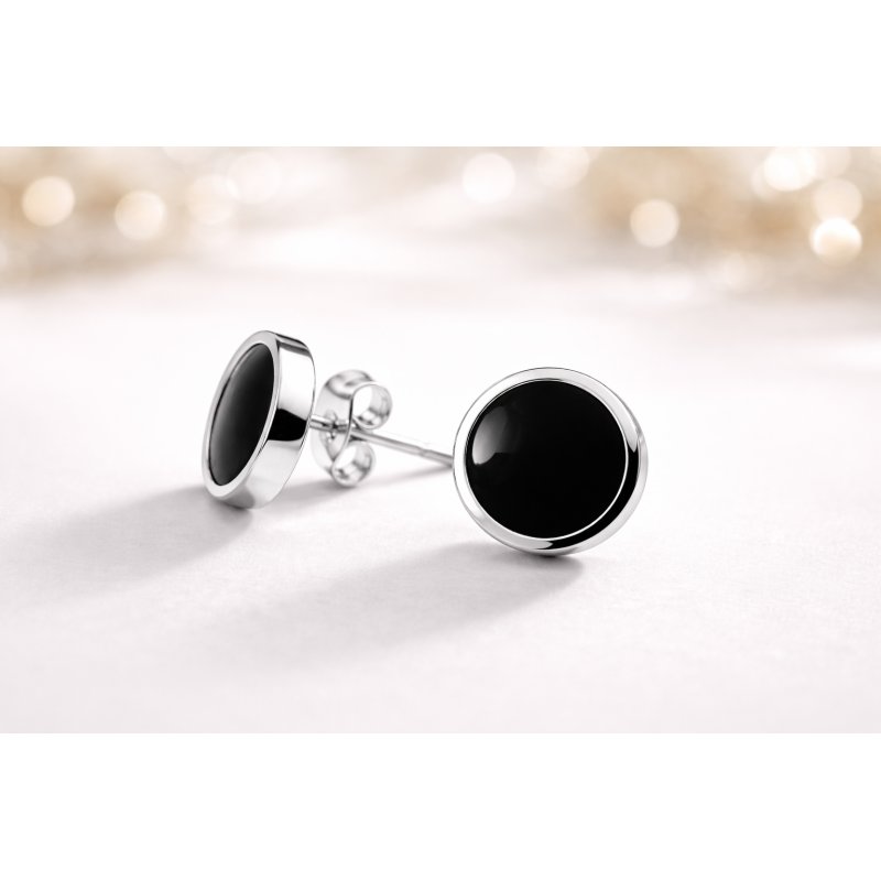 Srebrne kolczyki czarne kropki wkrętki stal szlachetna chirurgiczna 316L