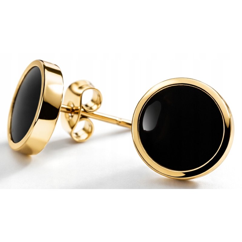 Kolczyki czarne kropki pozłacane sztyfty stal szlachetna chirurgiczna 316L