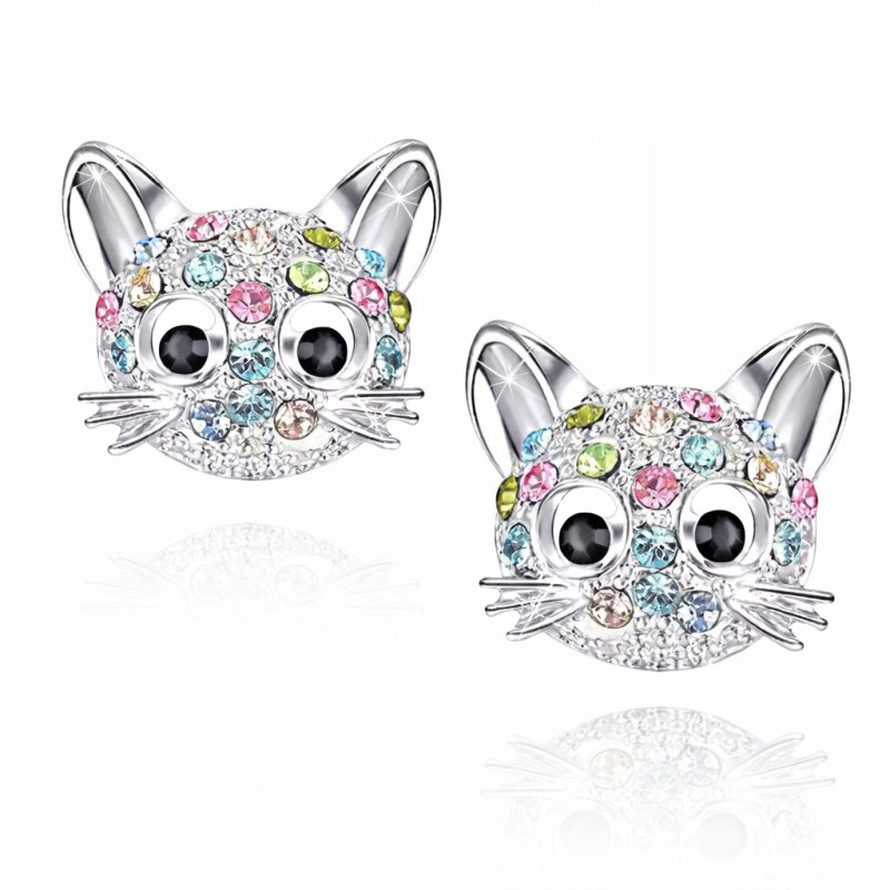 Srebrne kolczyki dla dziewczynki kotki kolczyki wkrętki sztyfty srebro 925