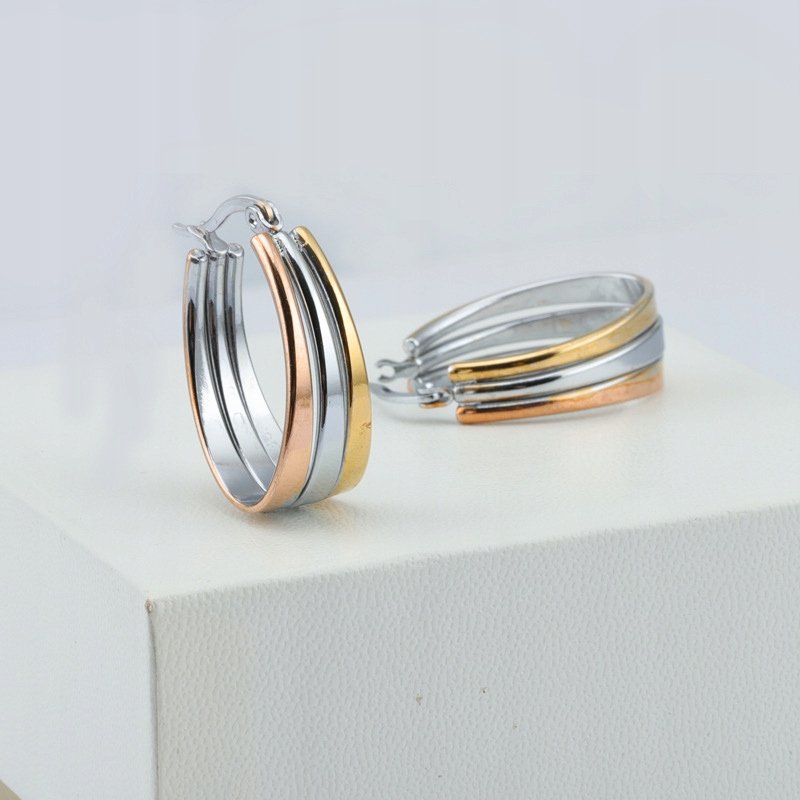 Srebrne kolczyki elipsa stal chirurgiczna szlachetna antyalergiczna 316L