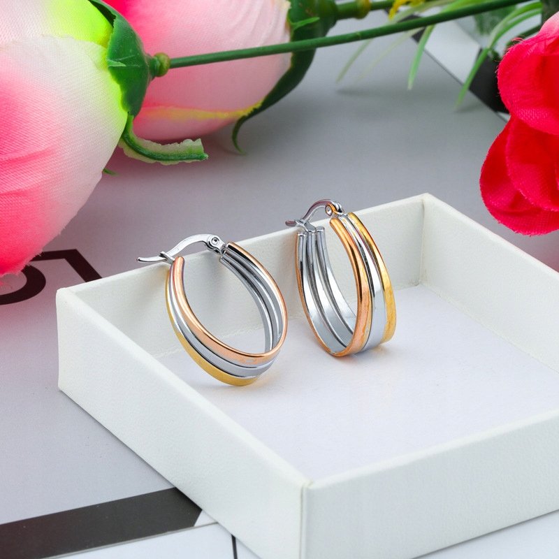 Srebrne kolczyki elipsa stal chirurgiczna szlachetna antyalergiczna 316L