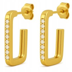 Duże pozłacane kolczyki prostokąty stal chirurgiczna szlachetna 316L