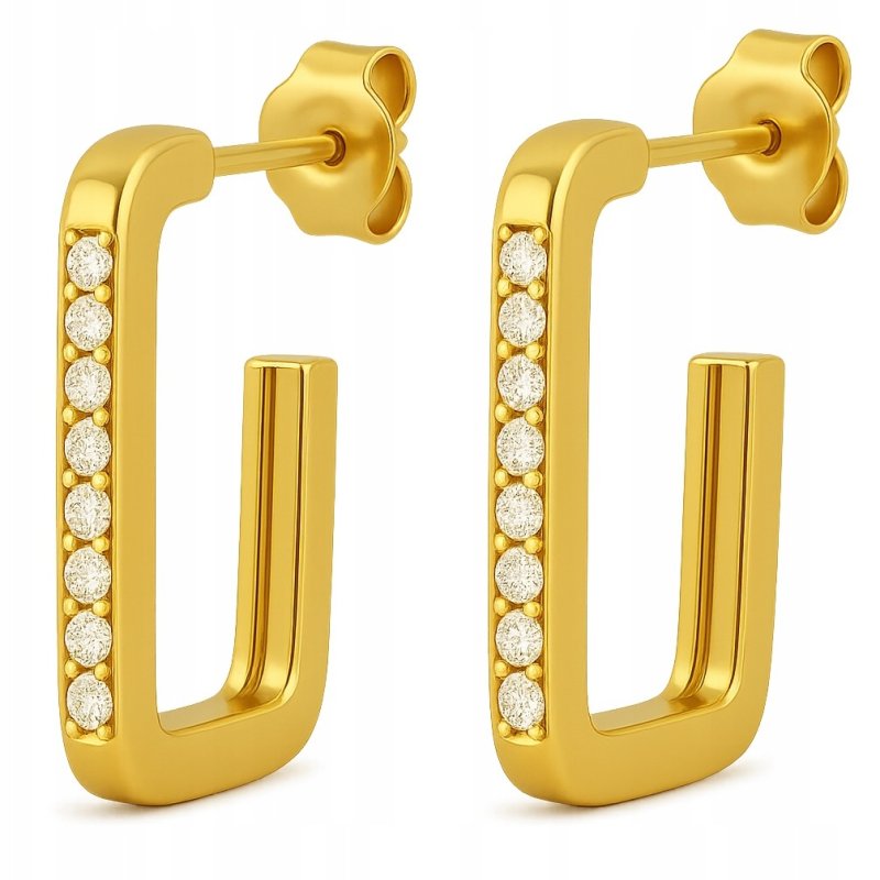 Duże pozłacane kolczyki prostokąty stal chirurgiczna szlachetna 316L