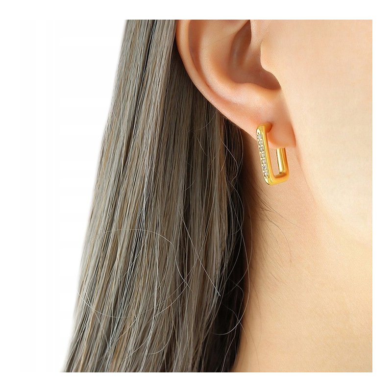 Duże pozłacane kolczyki prostokąty stal chirurgiczna szlachetna 316L