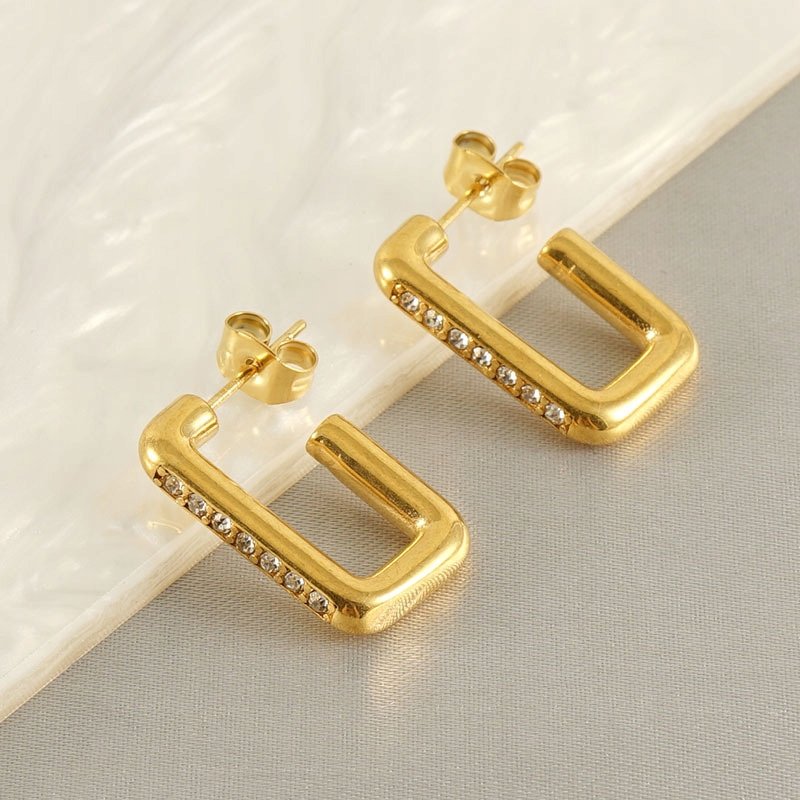 Duże pozłacane kolczyki prostokąty stal chirurgiczna szlachetna 316L