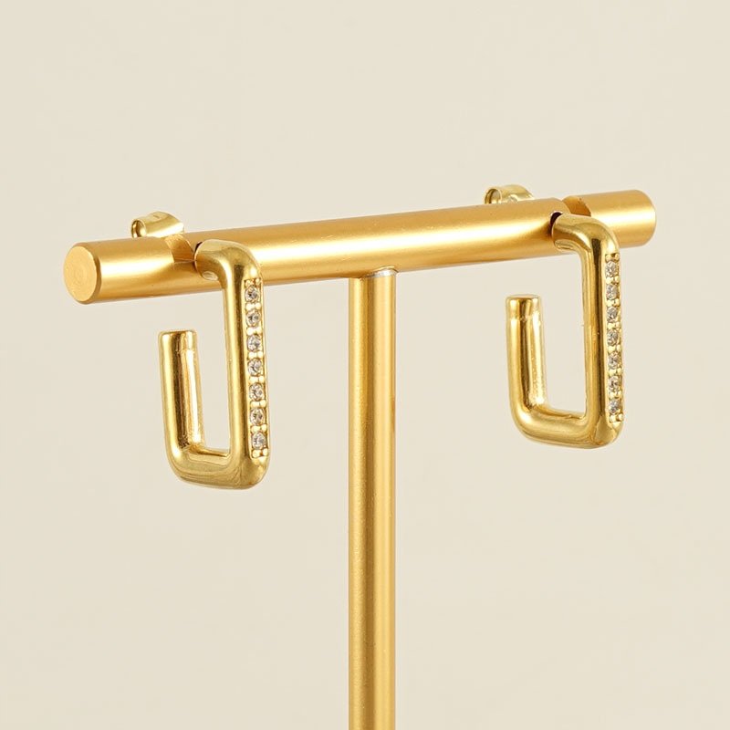 Duże pozłacane kolczyki prostokąty stal chirurgiczna szlachetna 316L