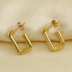 Duże pozłacane kolczyki prostokąty stal chirurgiczna szlachetna 316L