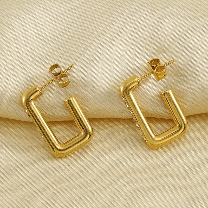 Duże pozłacane kolczyki prostokąty stal chirurgiczna szlachetna 316L