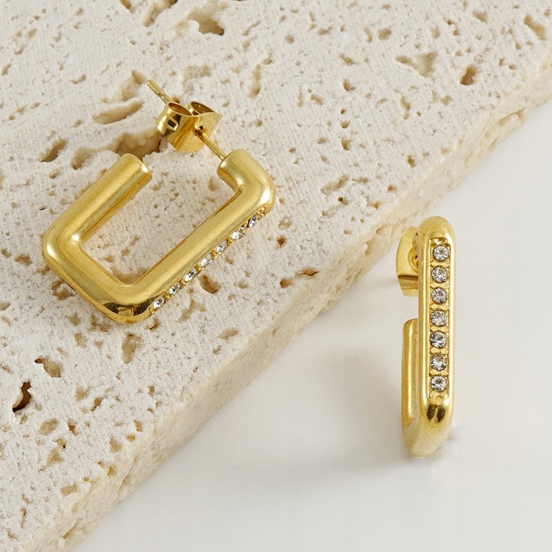 Duże pozłacane kolczyki prostokąty stal chirurgiczna szlachetna 316L