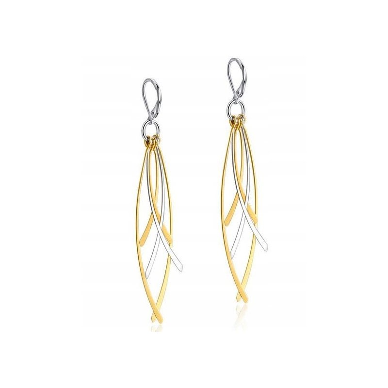 Srebrne kolczyki wiszące listki piórka długie pozłacane angielskie na Walentynki