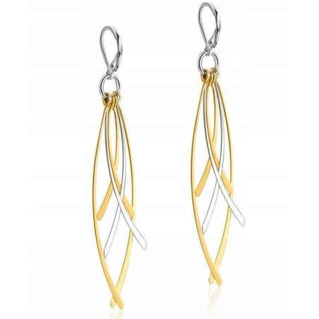 Srebrne kolczyki wiszące listki piórka długie pozłacane angielskie na Walentynki