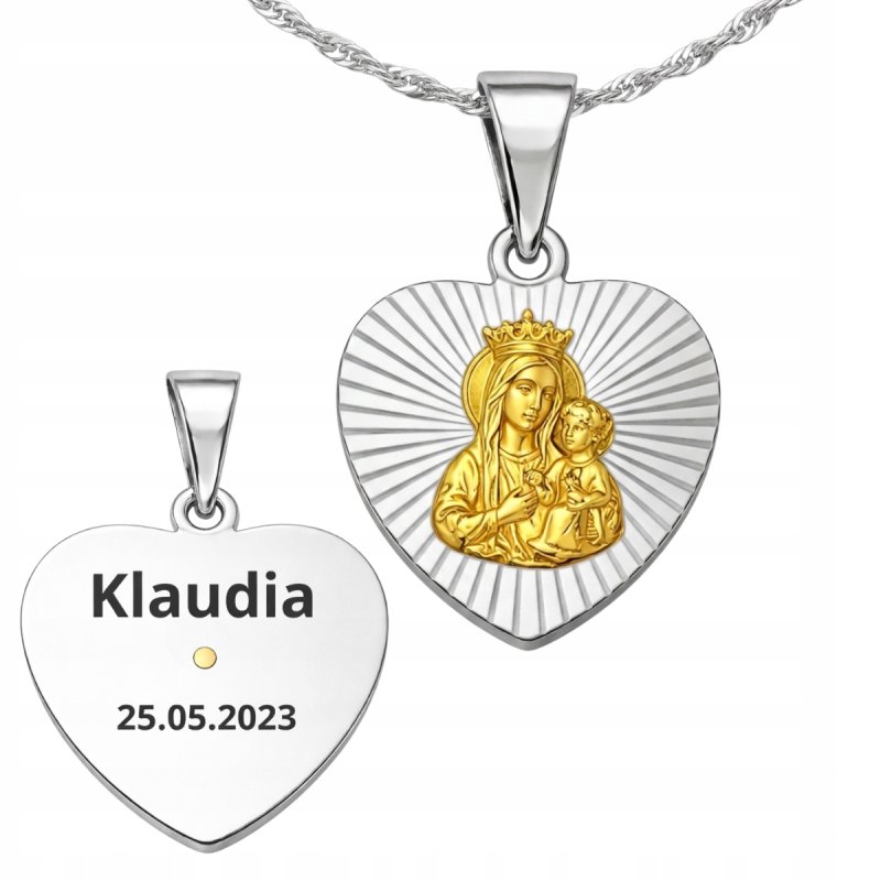 Srebrny łańcuszek medalik na Komunię Chrzest srebro 925 grawer