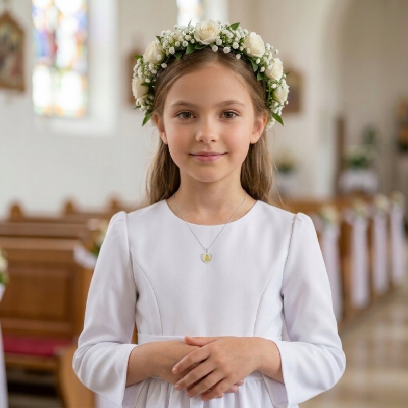 Srebrny łańcuszek medalik na Komunię Chrzest srebro 925 grawer