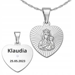 Naszyjnik srebrny medalik na Komunię dla dziewczynki łańcuszek 925 grawer