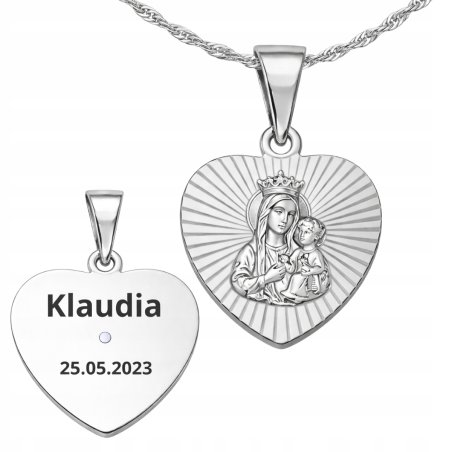 Naszyjnik srebrny medalik na Komunię dla dziewczynki łańcuszek 925 grawer