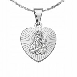Naszyjnik srebrny medalik na Komunię dla dziewczynki łańcuszek 925 grawer