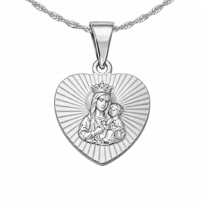 Naszyjnik srebrny medalik na Komunię dla dziewczynki łańcuszek 925 grawer