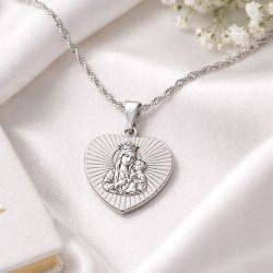 Naszyjnik srebrny medalik na Komunię dla dziewczynki łańcuszek 925 grawer