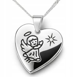 Naszyjnik aniołek serce srebro 925 Komunia Chrzest Święta grawer