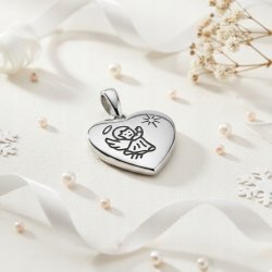 Naszyjnik aniołek serce srebro 925 Komunia Chrzest Święta grawer