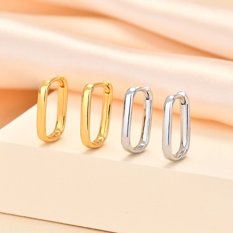 Srebrne kolczyki gładkie prostokątne koła stal szlachetna 316L