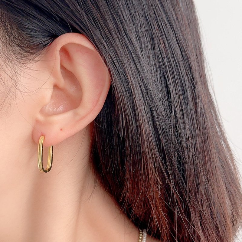 Kolczyki gładkie prostokątne koła pozłacane stal szlachetna 316L