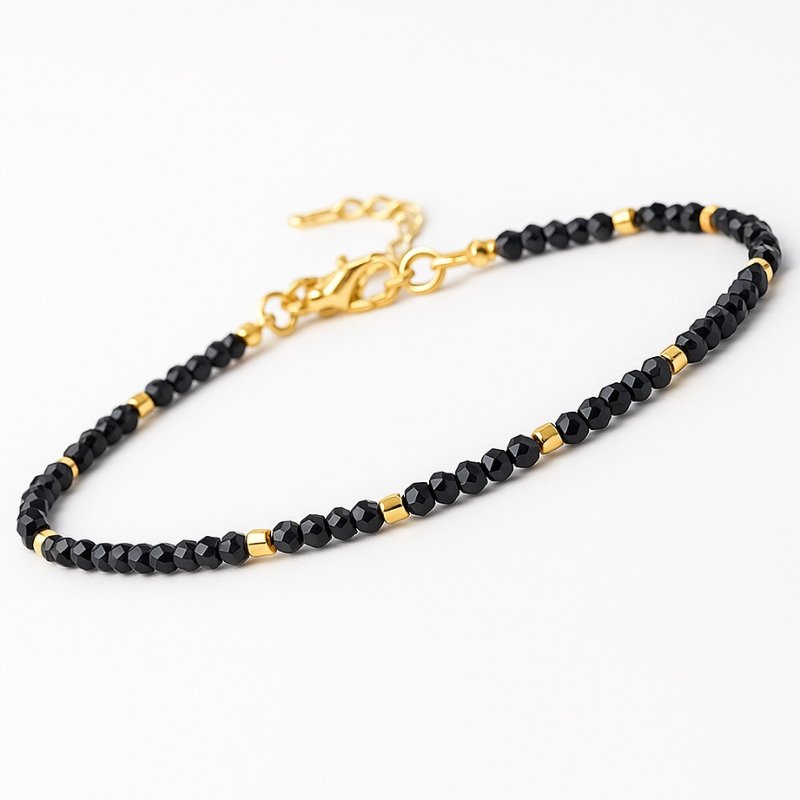 Bransoletka damska ochronna turmalin pozłacana stal chirurgiczna szlachetna