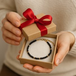 Bransoletka damska ochronna turmalin pozłacana stal chirurgiczna szlachetna