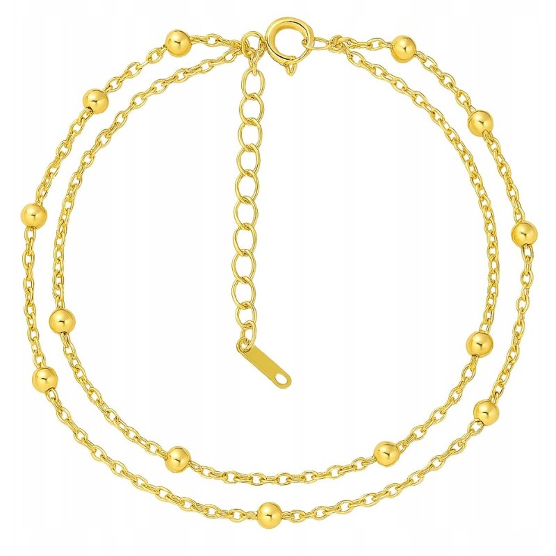 Bransoletka na nogę podwójna kulki pozłacana stal chirurgiczna 316L