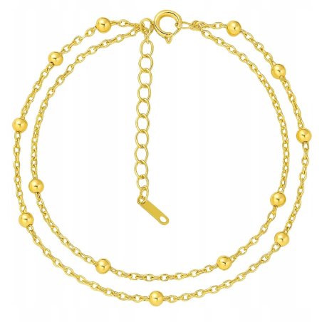 Bransoletka na nogę podwójna kulki pozłacana stal chirurgiczna 316L